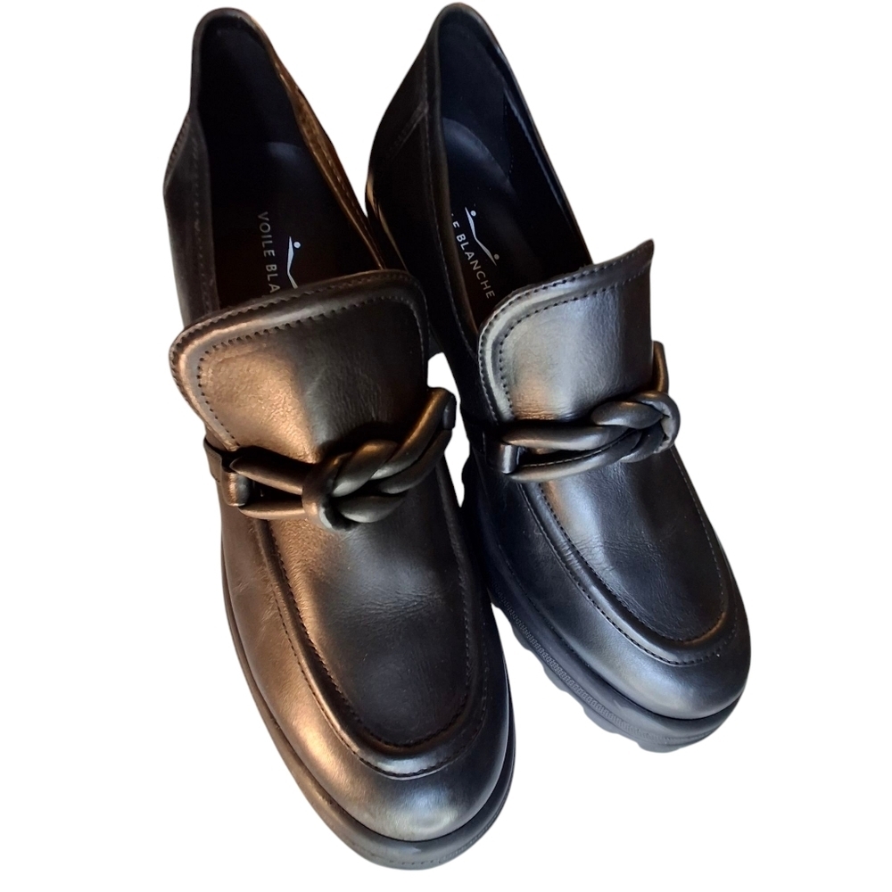 Voile Blanche Carine Black Leather Slip-On Ankle Chunky Loafers Size Women 10.5 - Picture 2 of 16